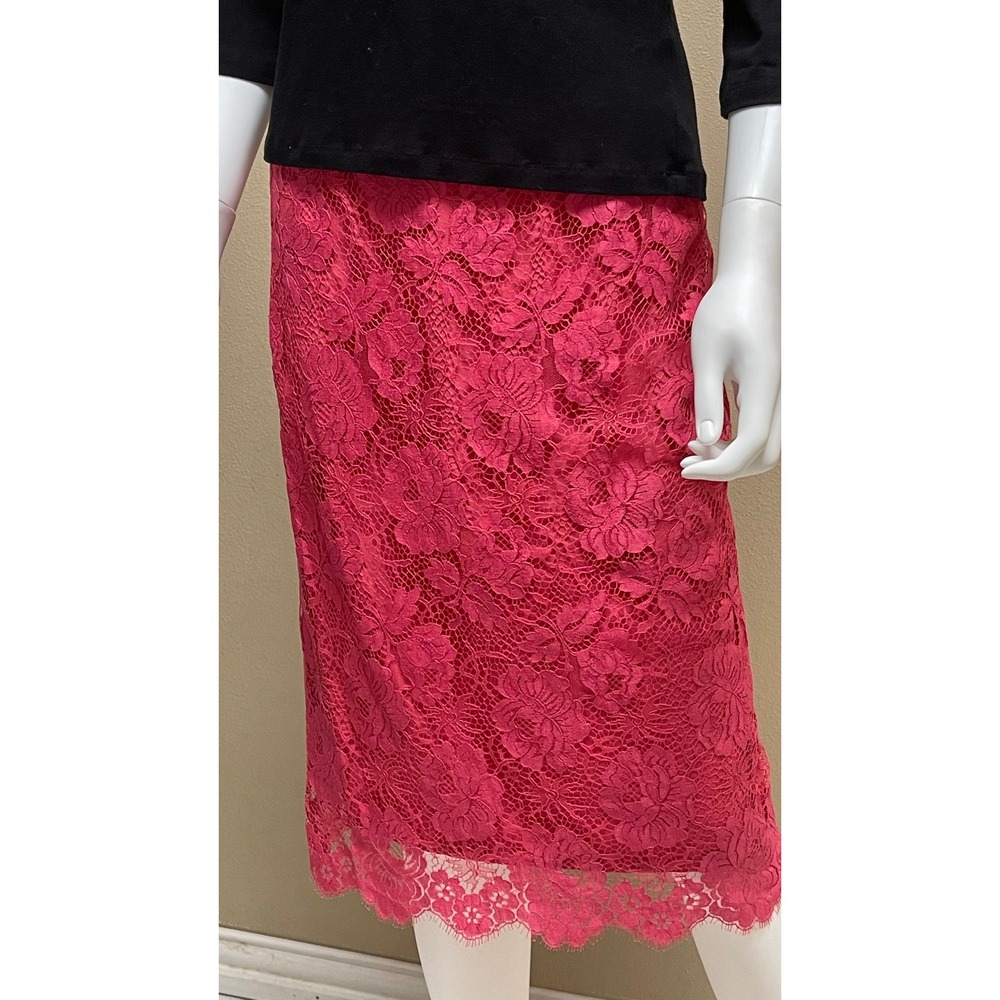 J.Crew Floral Lace Pencil Skirt Women Size 4 Rose Pink Midi Feminine Barbie EUC